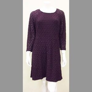 Purple Stretch 3/4 Sleeve Skater Style Dress - L